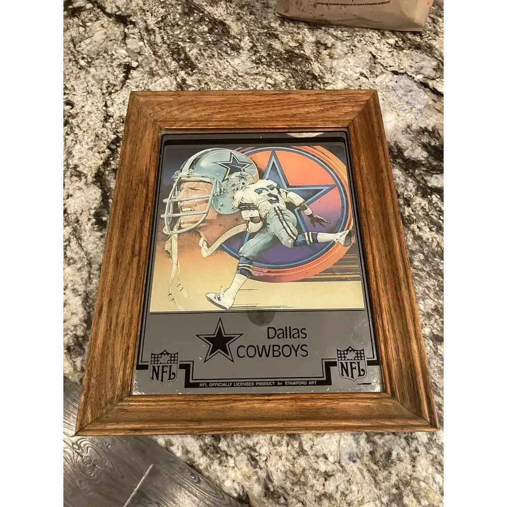 Vintage Dallas Cowboys Oak Framed Mirror NFL